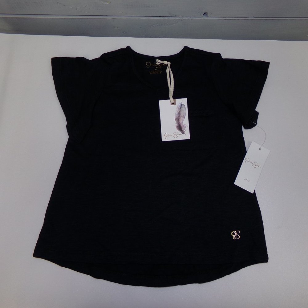 JESSICA SIMPSON-Basic V-Neck Pocket Tee-Anthracite
